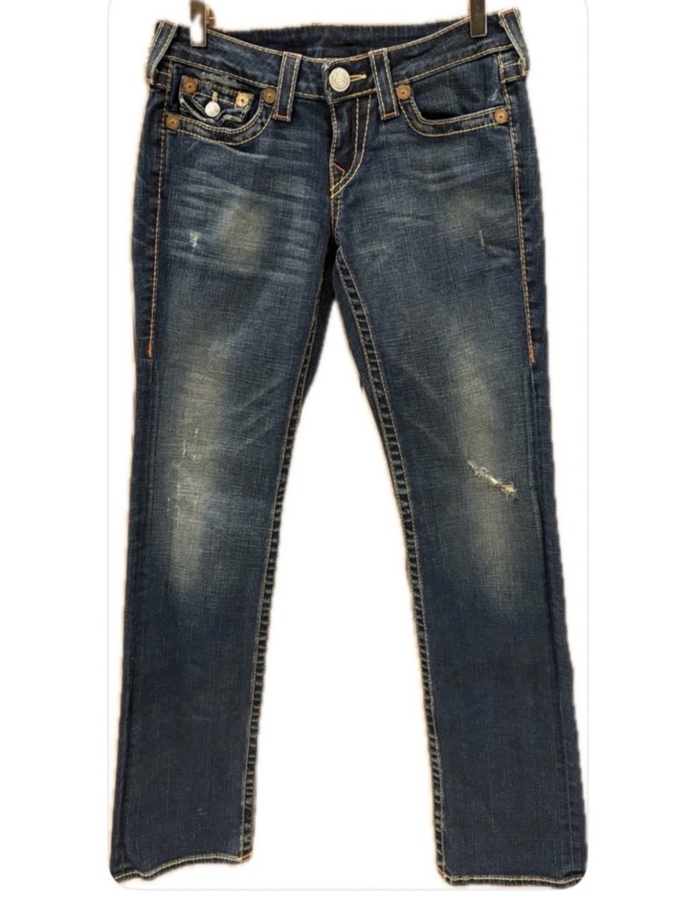 True Religion Vintage Rainbow Billy Medium Low Rise Flap Pockets Denim Jeans 28